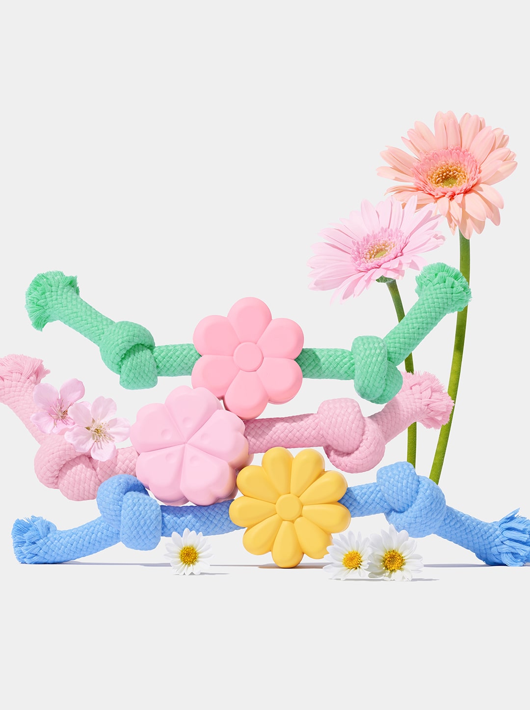 Playful Charm Knot Rope Toy — MEADOW — scale reference