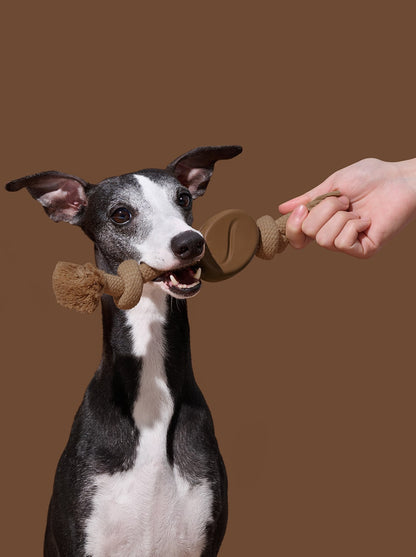 Playful Charm Knot Rope Toy — MOCHA — in use