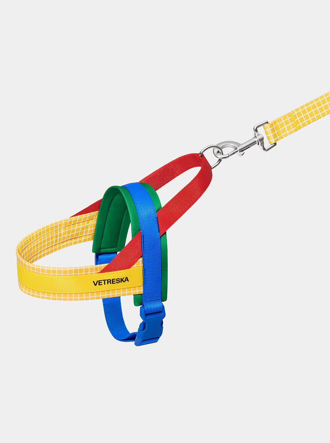 PRISM Pet Harness & Leash Set — Yellow — styled in a home setting