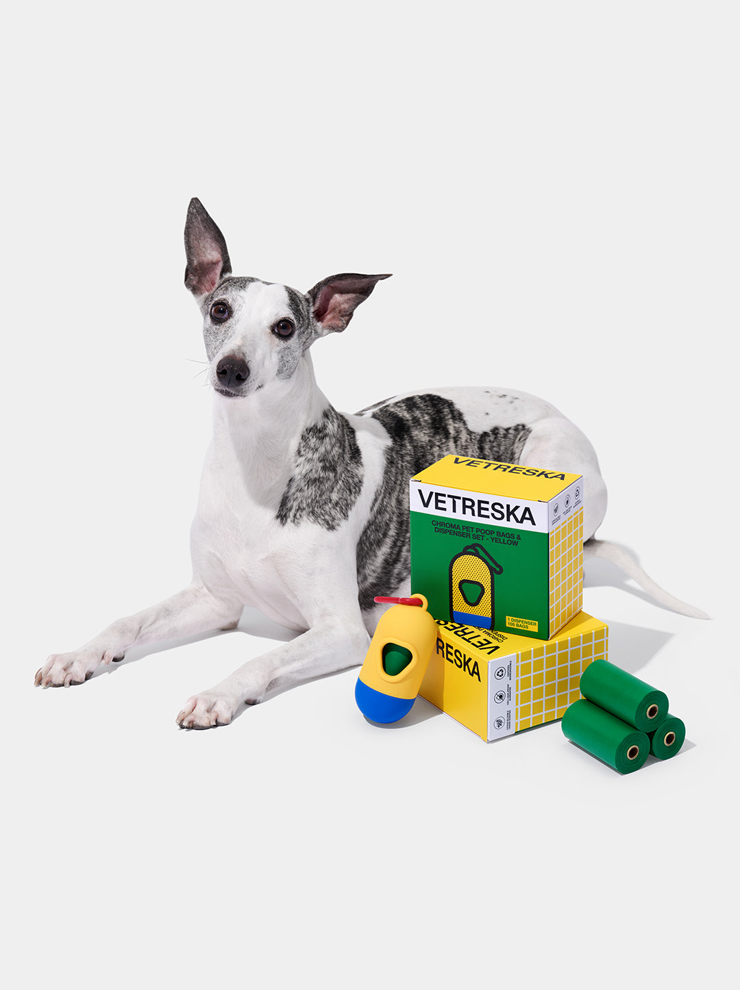 PRISM Poop Bags & Dispenser Set - Yellow — styled in a home setting