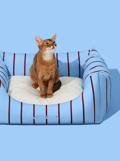 VELVET Pet Sofa - Azure & Stripes (2) — in use
