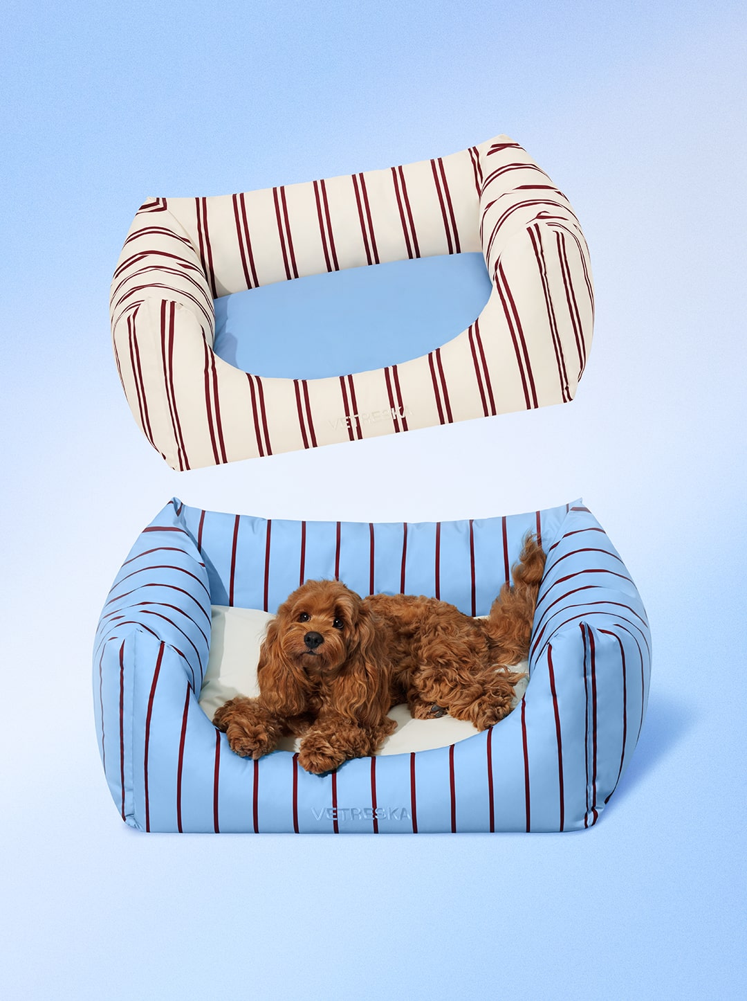 VELVET Pet Sofa - Azure & Stripes — alternative angle